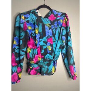VTG Womens Size 8 Floral Belted Blouse Vintage Y2K Cottagecore Old Money Holiday